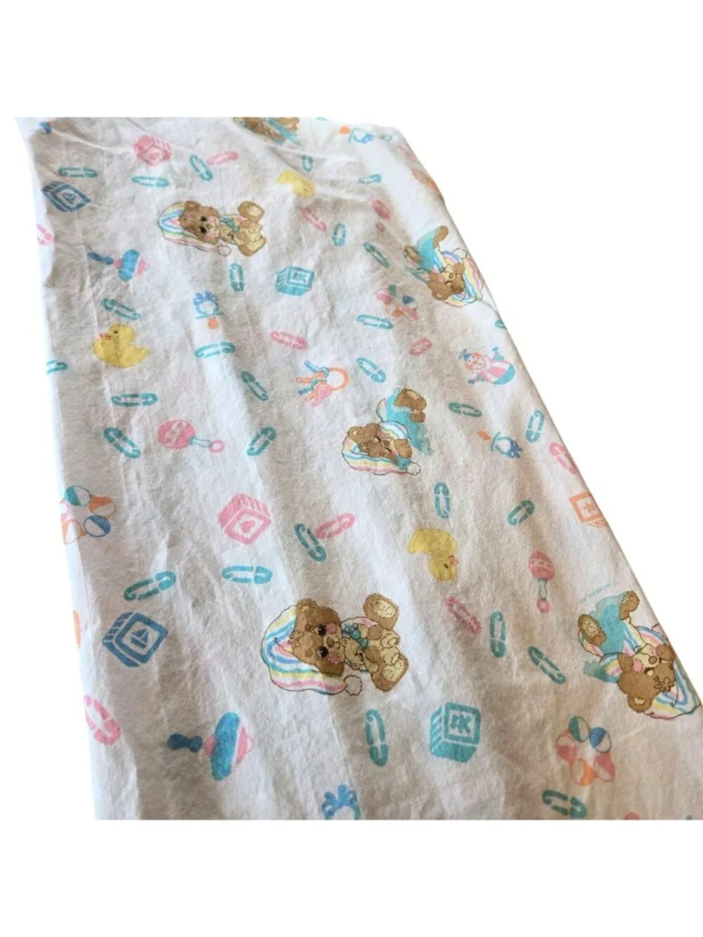 Vintage 1980s Baby Morgan Crib Fitted Sheet Sleepy Bear Duck Safety Pins